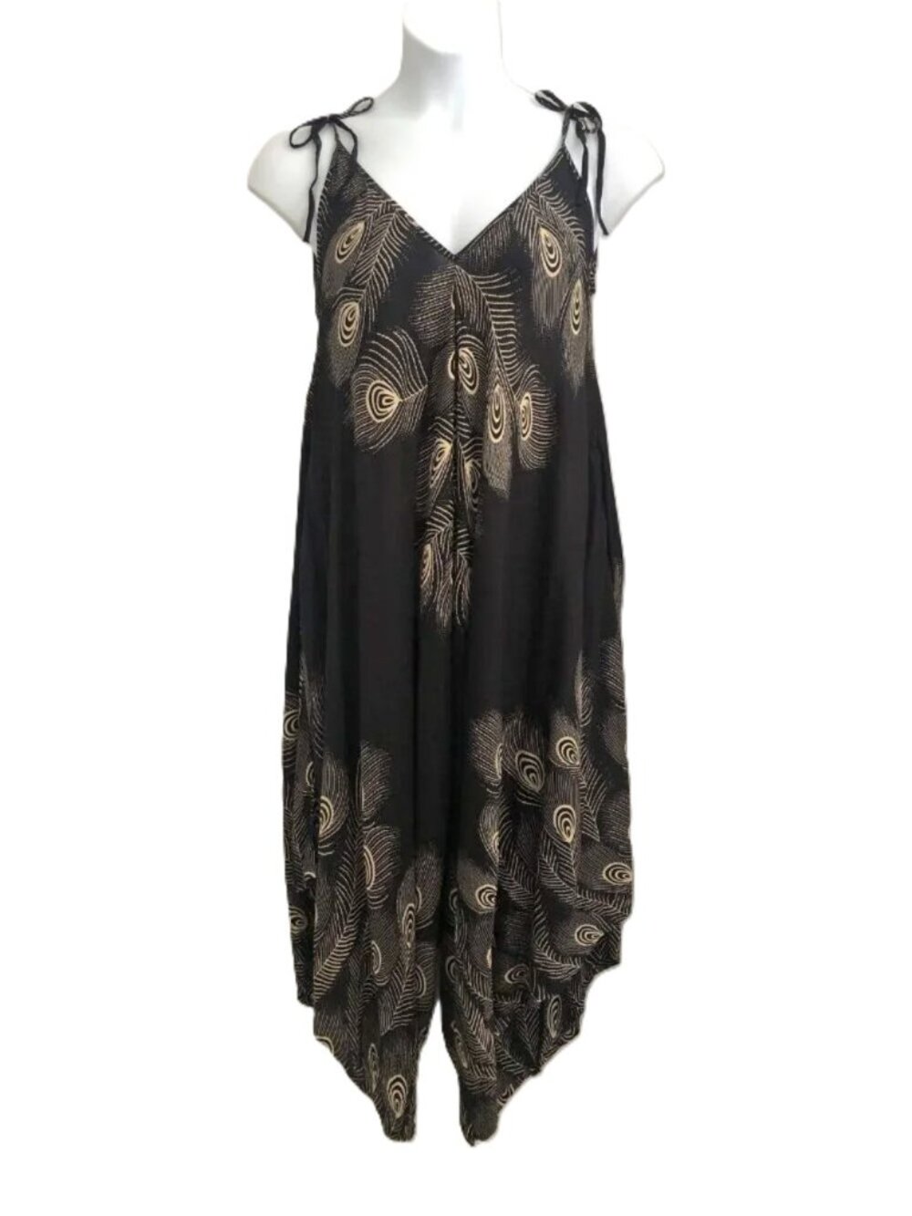 Kathmandu Imports Wide Leg Jumpsuit Peacock Feather Print NWT